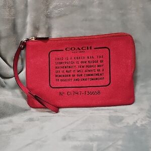 Coach Red Wristlet with Black Text